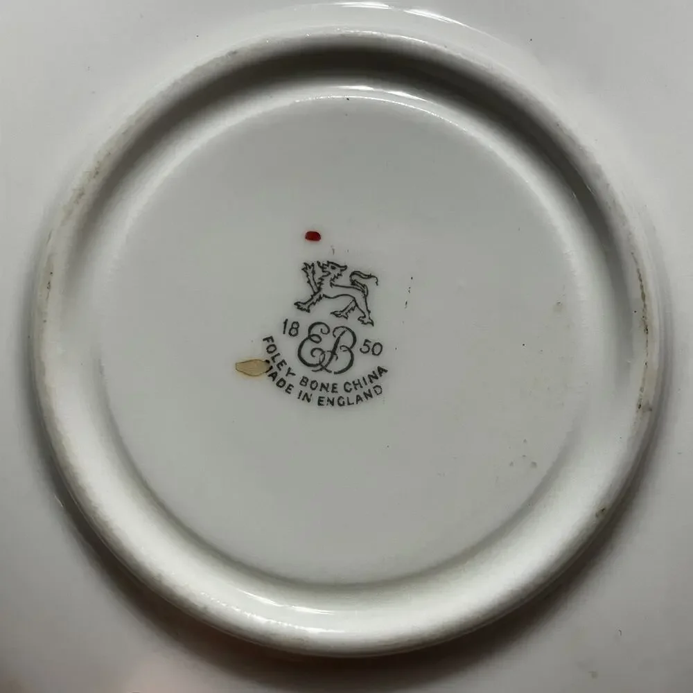 Foley Bone China Rosette Pink and Biqsue Teacup and Saucer Set Yellow Interior